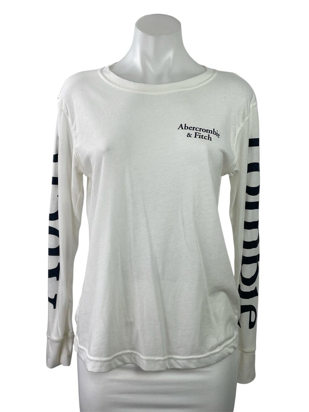 Abercrombie & Fitch Women White Logo Spellout Long Sleeve T Shirt Tee Top Size S